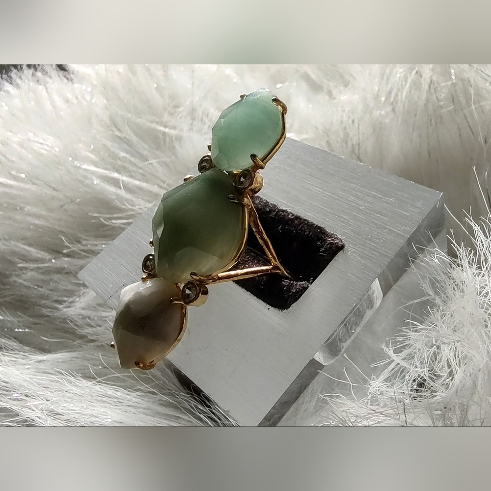 Faceted Green Aventurine & Agate Crystal Ring sz6 - Picture 12 of 15